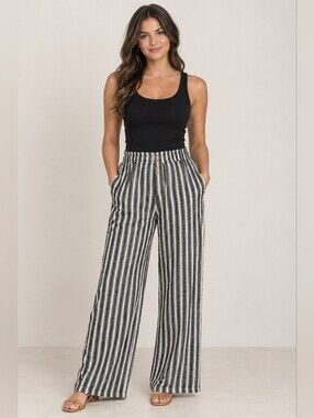 Belle Du Jour Black & White Striped Pants